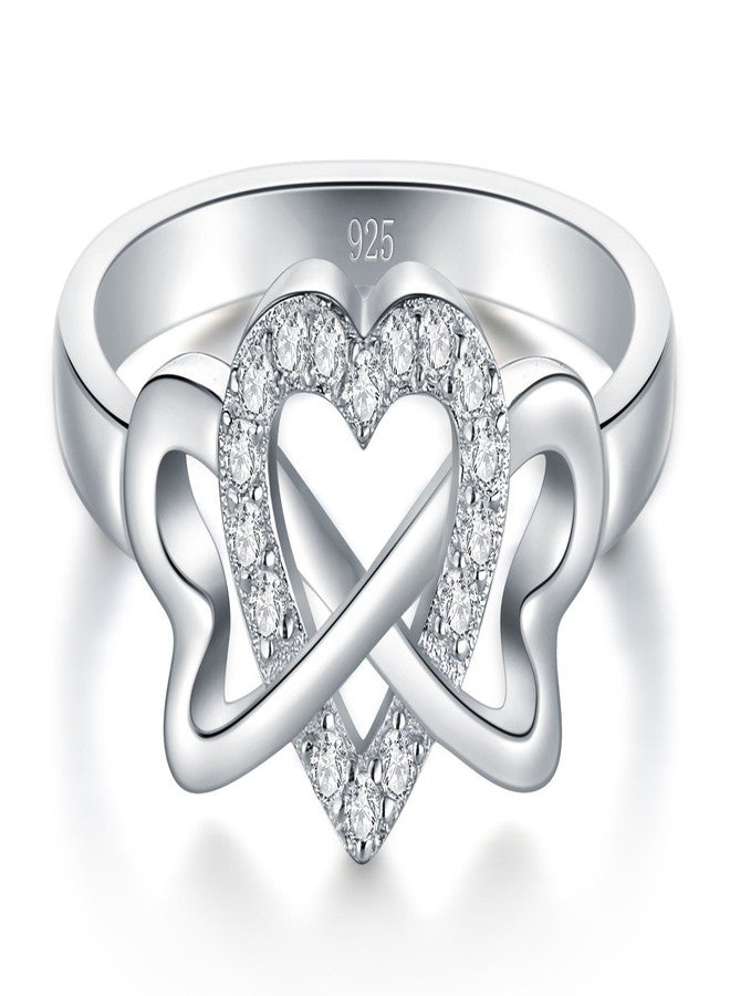 BORUO Love Heart Eternity Band-925 Sterling Silver Rings for Women-Platinum Plated Over Sterling Silver Wedding Band- Promise Rings For Her-Silver Rings For Women, 2mm, Size 6.5 - Image 2